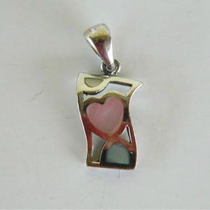 Solid 925 Sterling Silver Mother of Pearl Heart Pendant